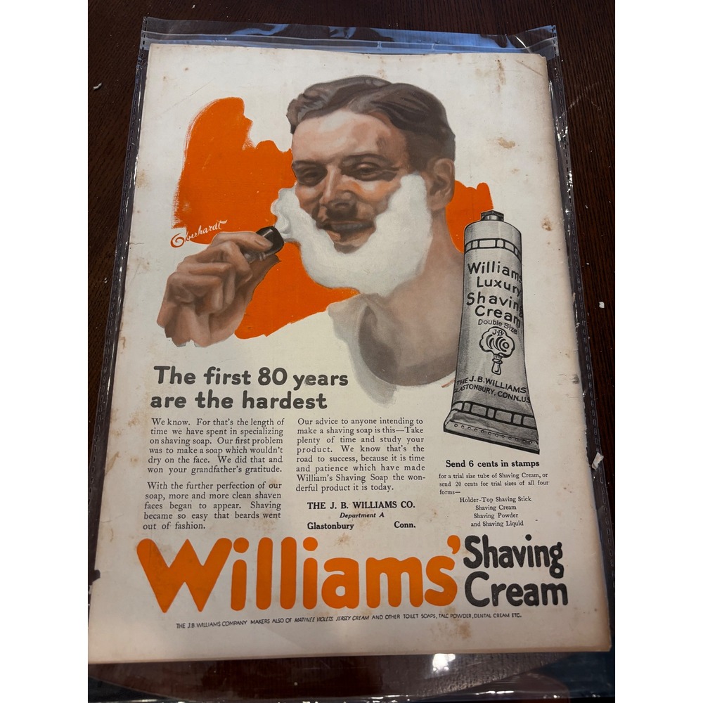 Williams Shaving Cream Mobiloils Vintage Double Sided Print Ad Wall Art Decor